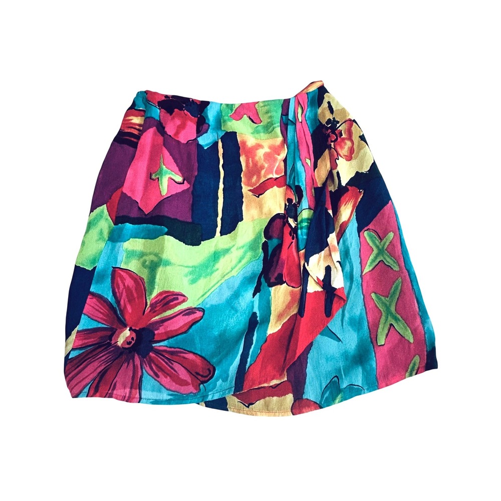 Vintage Carole Little rayon floral boho Mini skirt petite bright bold print S